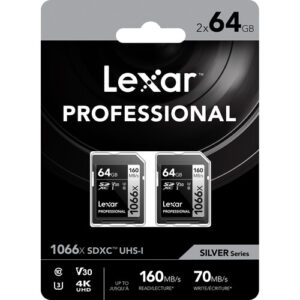 Lexar 64GB Professional 1066x UHS-I SDXC Memory Card (2-Pack)